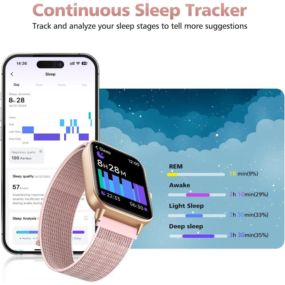 Smart Watches: Fitness Tracker, Call/SMS, Heart Rate, SpO2, Stress, Sleep, 100+ Modes, Waterproof, 2 Bands