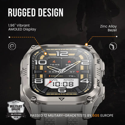 2026 KOSPET PULSE 2 Rugged Military Smartwatch Men Dual Band GPS 6 GNSS AMOLED 1.96" 5ATM IP69 LED Flashlight 170+ Sports