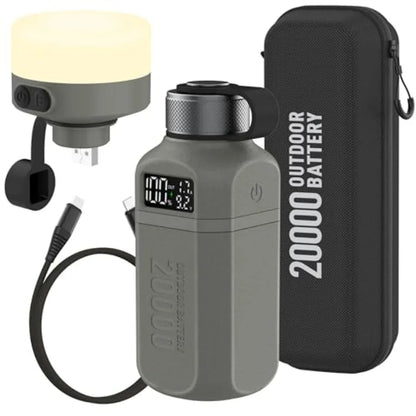 20000mAh Rugged Power Bank with Fast Charge USB-C PD IP68 Waterproof Shockproof Includes 420lm Bright Camping Lantern Tactical