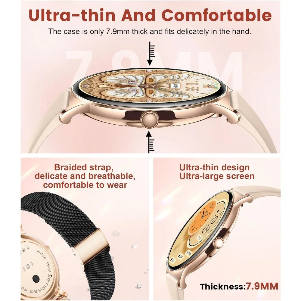 Women's Smart Watch with 1.43" AMOLED Display, Call Dial/Answer, 100+ Sport Modes, Waterproof Fitness Tracker for iOS & Android