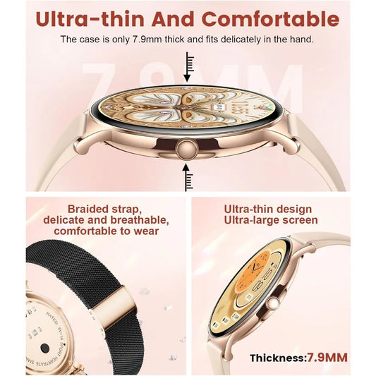 Women's Smart Watch with 1.43" AMOLED Display, Call Dial/Answer, 100+ Sport Modes, Waterproof Fitness Tracker for iOS & Android