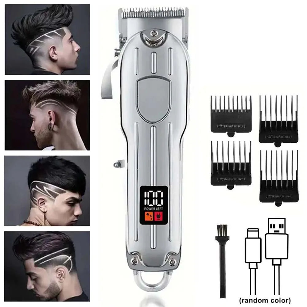 Professional Electric Hair Clipper Set with LED Display, USB Rechargeable Beard Trimmer & Foil Shaver for Men – Includes Guards, Scissors, Comb & Cape
