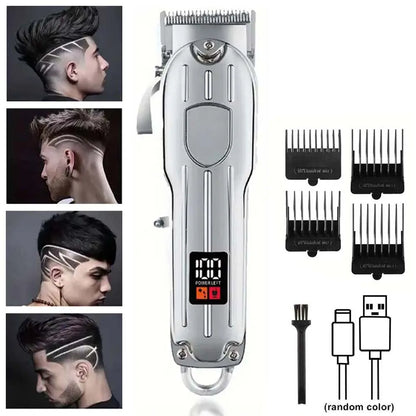 Professional Electric Hair Clipper Set with LED Display, USB Rechargeable Beard Trimmer & Foil Shaver for Men – Includes Guards, Scissors, Comb & Cape