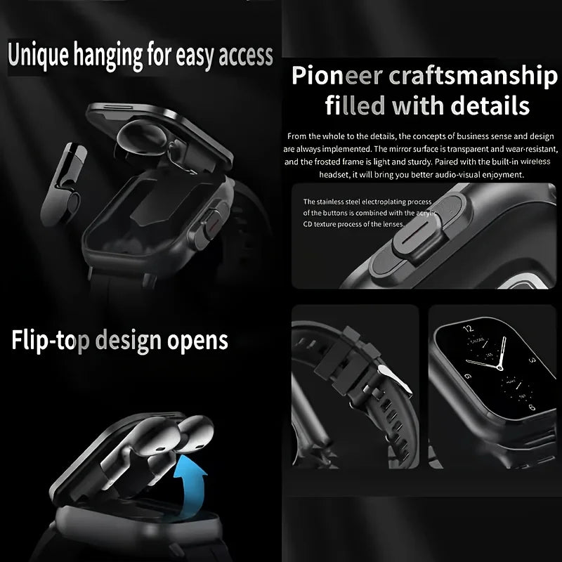 2026 New Men's Smartwatch, Two-in-One Smartwatch with Built-in TWS Earbuds, Supports Wireless Charging, 2.01 HD Display, Multiple Sports Modes, Weather and Calendar Functions, Rechargeable Lithium Battery, Music Control