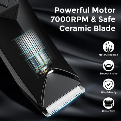 Electric Body Hair Trimmer,Groin Trimmer Ceramic Blade, Waterproof Wet/Dry Groomer, USB Recharge Dock, Men’s Wireless Ball Shaver,LED Display