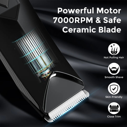Electric Body Hair Trimmer,Groin Trimmer Ceramic Blade, Waterproof Wet/Dry Groomer, USB Recharge Dock, Men’s Wireless Ball Shaver,LED Display