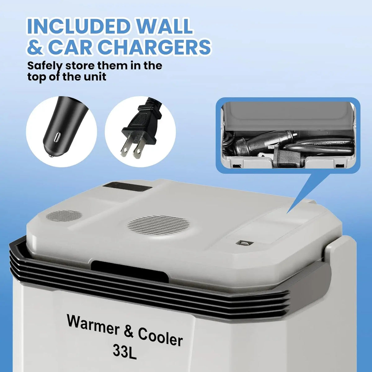 35 QT (33 L) Electric Cooler Warmer, 12V Portable Car Refrigerator, Plug In Cooler with Locking Handle, 110V for Cars, Trucks, RVs & Home, Grey