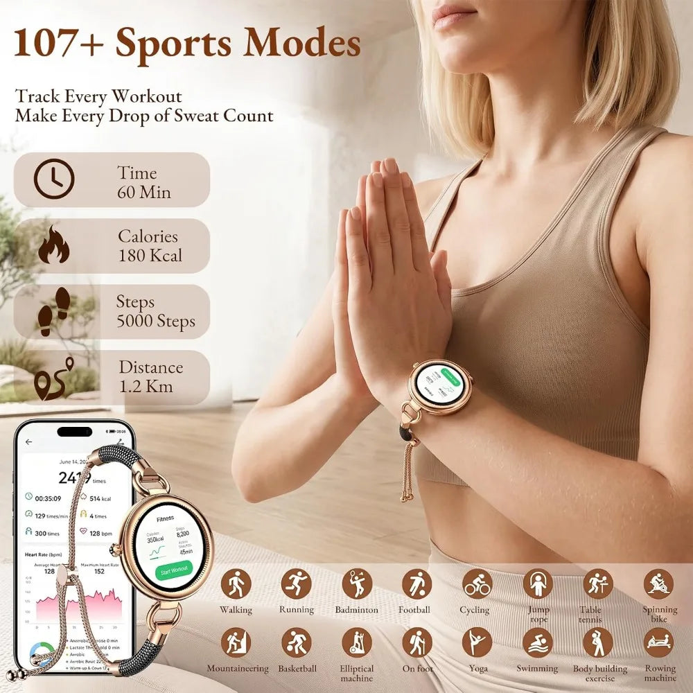 Stylish Women's Smart Watch - Call Handling, 1.19" AMOLED, 24H Health Tracker, Over 100 Sport Modes, Waterproof for iOS/Android