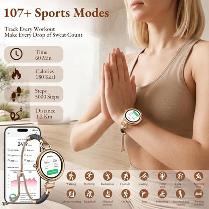 Stylish Women's Smart Watch - Call Handling, 1.19" AMOLED, 24H Health Tracker, Over 100 Sport Modes, Waterproof for iOS/Android