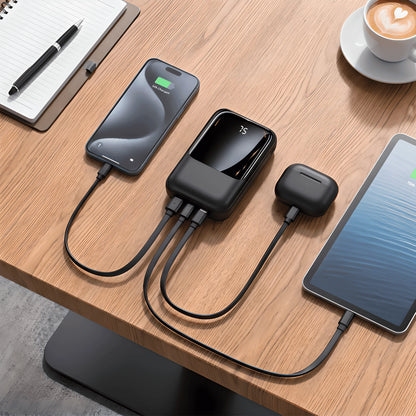10000mAh Mini Portable Power Bank with Built-in 3 Charging Cables, Digital Display Fast Charging External Battery Pack for iPhone Android Travel