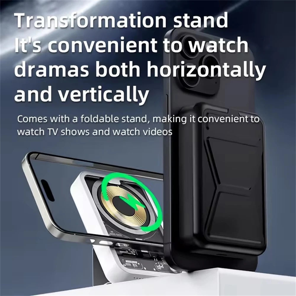Clear Circuit Board Magnetic Power Bank Qi2 15W Wireless Charging 20W Portable Wired Charge 10000mAh Large Capacity PD 22.5W Type C Cable Bidirectional Fast Charging Phone Holder Powerbank For Iphone 17 16 15 Pro Max Magsafe