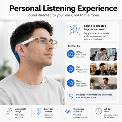 Adaptive Lens Open‑Ear Audio Glasses, Bluetooth Smart Sunglasses with Color‑Changing Lenses, Hands‑Free Calls, Music & Voice Assistant, Unisex Eyewear for Daily Work & Outdoor Scenarios
